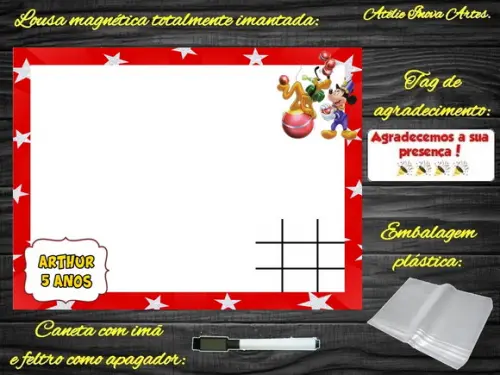 Lousa Magnética + Jogo da Velha Mickey Circo com Embalagem