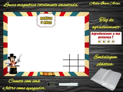 Lousa Magnética + Jogo da Velha Mickey Circo com Embalagem
