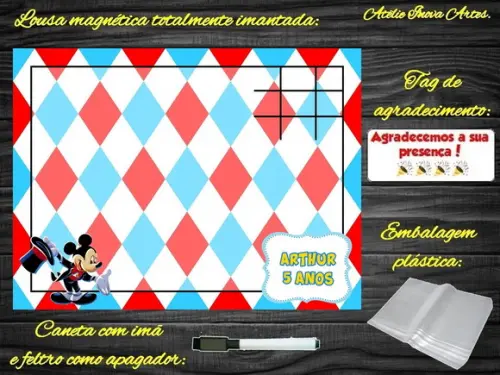 Lousa Magnética + Jogo da Velha Mickey Circo com Embalagem