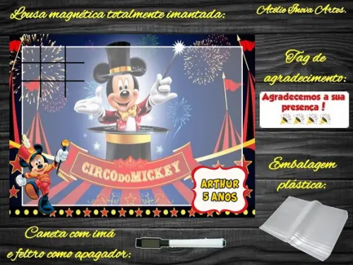 Lousa Magnética + Jogo da Velha Mickey Circo com Embalagem
