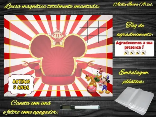 Lousa Magnética + Jogo da Velha Mickey Circo com Embalagem