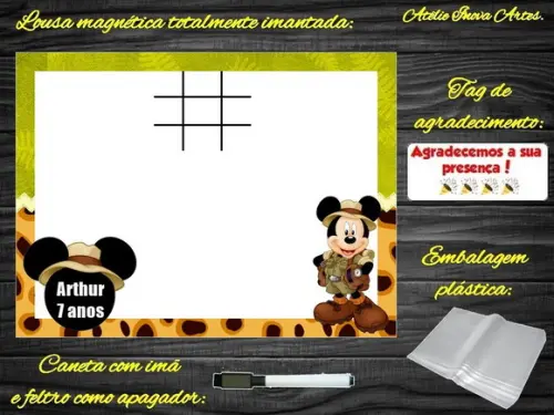 Lousa Magnética + Jogo da Velha Mickey Safari com Embalagem