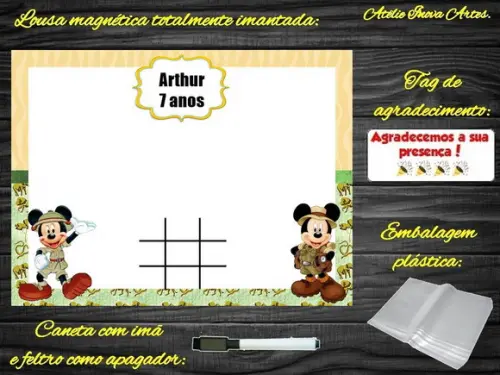 Lousa Magnética + Jogo da Velha Mickey Safari com Embalagem
