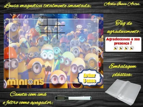 Lousa Magnética + Jogo da Velha Minions com Embalagem