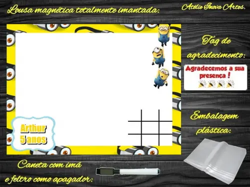 Lousa Magnética + Jogo da Velha Minions com Embalagem