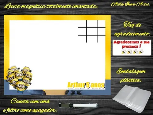 Lousa Magnética + Jogo da Velha Minions com Embalagem