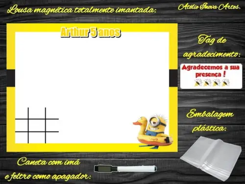 Lousa Magnética + Jogo da Velha Minions com Embalagem