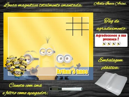 Lousa Magnética + Jogo da Velha Minions com Embalagem