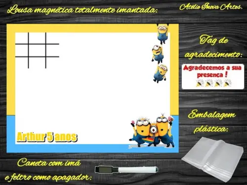 Lousa Magnética + Jogo da Velha Minions com Embalagem