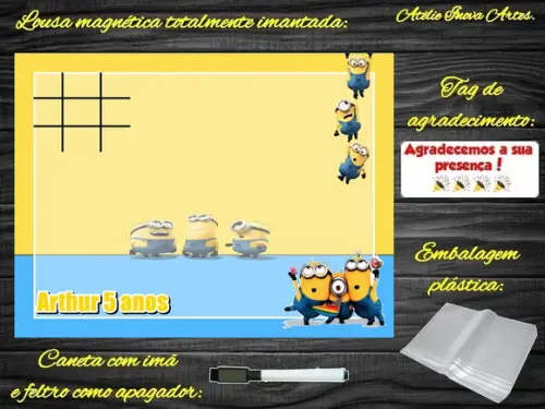 Lousa Magnética + Jogo da Velha Minions com Embalagem