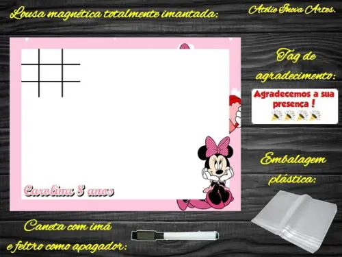 Lousa Magnética + Jogo da Velha Minnie com Embalagem