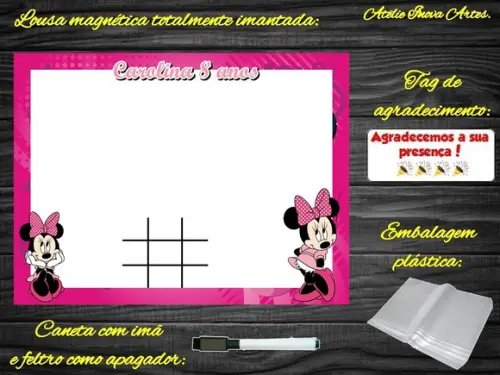 Lousa Magnética + Jogo da Velha Minnie com Embalagem
