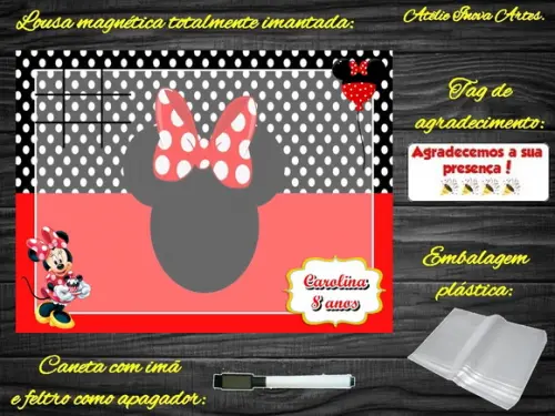 Lousa Magnética + Jogo da Velha Minnie com Embalagem