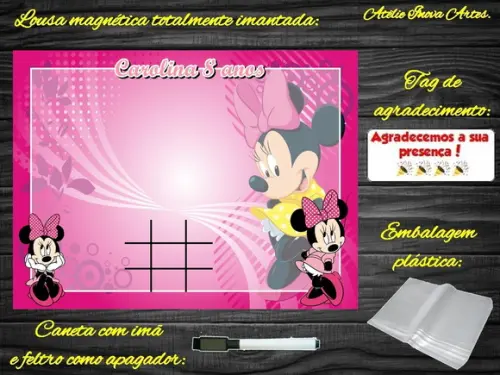 Lousa Magnética + Jogo da Velha Minnie com Embalagem