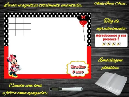 Lousa Magnética + Jogo da Velha Minnie com Embalagem