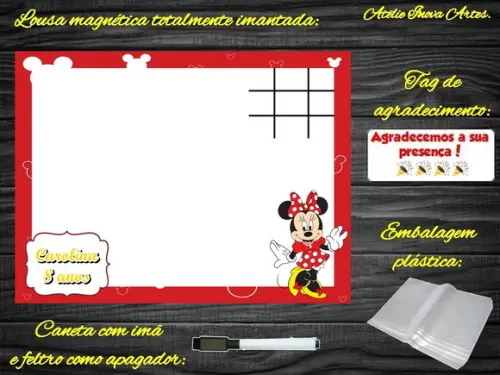 Lousa Magnética + Jogo da Velha Minnie com Embalagem
