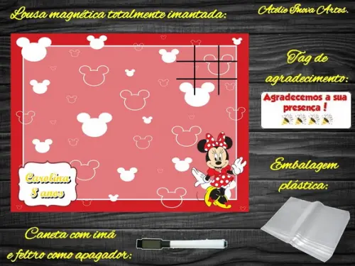 Lousa Magnética + Jogo da Velha Minnie com Embalagem