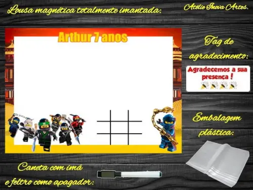 Lousa Magnética + Jogo da Velha Ninjago com Embalagem
