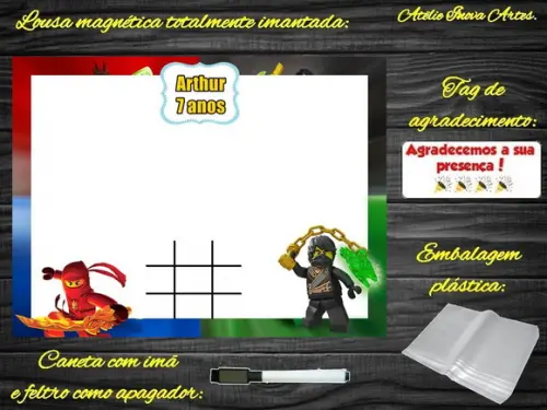 Lousa Magnética + Jogo da Velha Ninjago com Embalagem