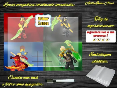 Lousa Magnética + Jogo da Velha Ninjago com Embalagem