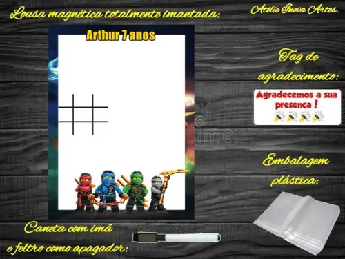 Lousa Magnética + Jogo da Velha Ninjago com Embalagem