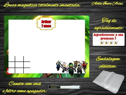 Lousa Magnética + Jogo da Velha Ninjago com Embalagem