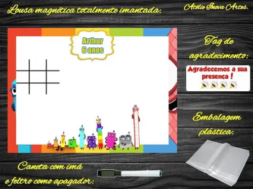 Lousa Magnética + Jogo da Velha Number Blocks com Embalagem
