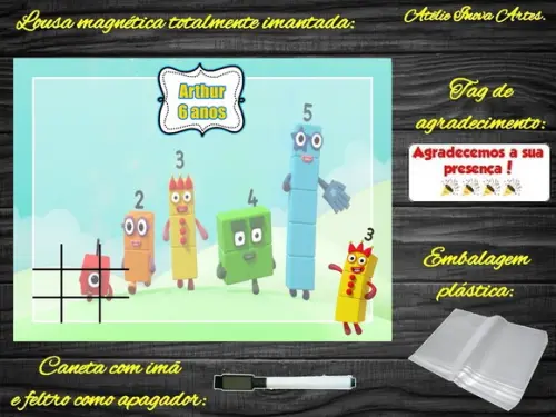 Lousa Magnética + Jogo da Velha Number Blocks com Embalagem