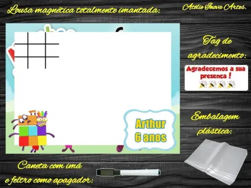 Lousa Magnética + Jogo da Velha Number Blocks com Embalagem