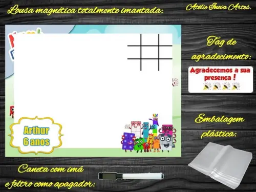 Lousa Magnética + Jogo da Velha Number Blocks com Embalagem