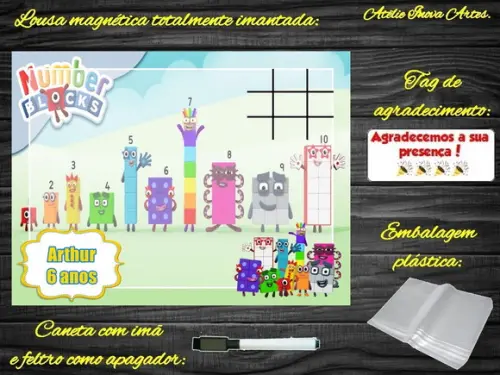 Lousa Magnética + Jogo da Velha Number Blocks com Embalagem