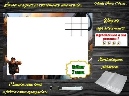 Lousa Magnética + Jogo da Velha os Croods com Embalagem