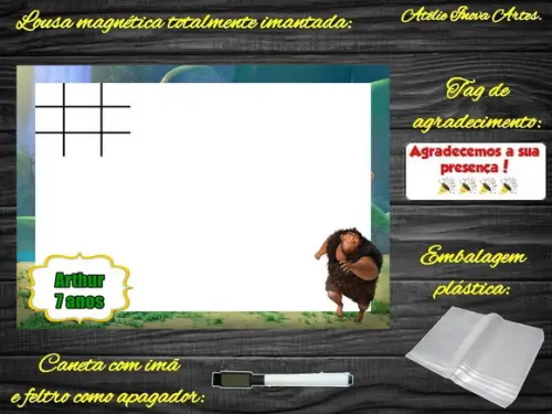 Lousa Magnética + Jogo da Velha os Croods com Embalagem