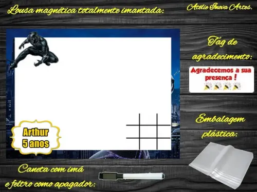 Lousa Magnética + Jogo da Velha Pantera Negra com Embalagem