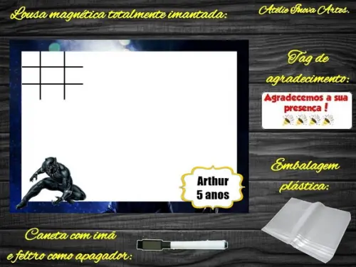 Lousa Magnética + Jogo da Velha Pantera Negra com Embalagem