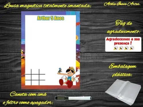 Lousa Magnética + Jogo da Velha Pinóquio com Embalagem