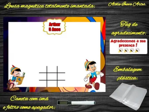 Lousa Magnética + Jogo da Velha Pinóquio com Embalagem