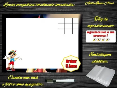 Lousa Magnética + Jogo da Velha Pinóquio com Embalagem