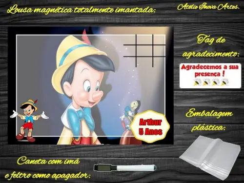 Lousa Magnética + Jogo da Velha Pinóquio com Embalagem