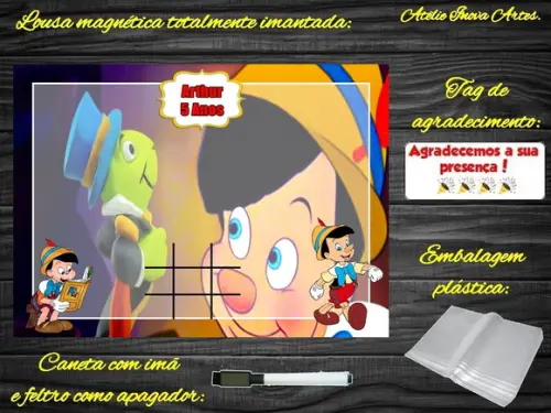 Lousa Magnética + Jogo da Velha Pinóquio com Embalagem