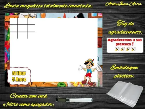 Lousa Magnética + Jogo da Velha Pinóquio com Embalagem
