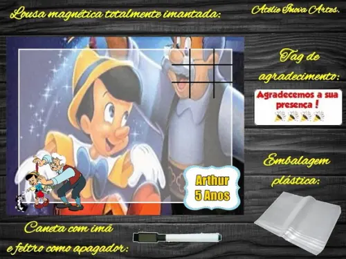 Lousa Magnética + Jogo da Velha Pinóquio com Embalagem