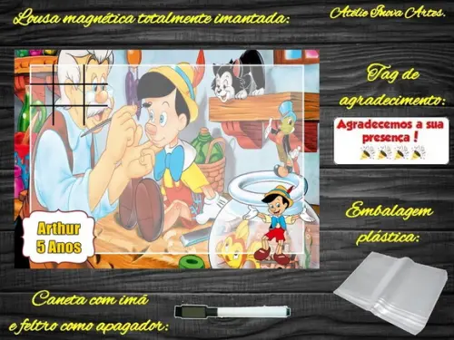 Lousa Magnética + Jogo da Velha Pinóquio com Embalagem