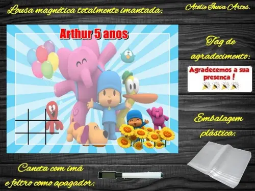 Lousa Magnética + Jogo da Velha Pocoyo com Embalagem
