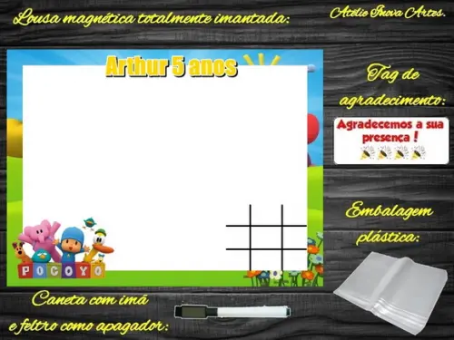 Lousa Magnética + Jogo da Velha Pocoyo com Embalagem