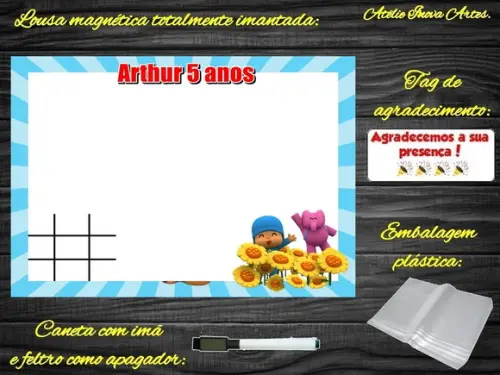 Lousa Magnética + Jogo da Velha Pocoyo com Embalagem