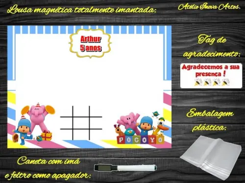 Lousa Magnética + Jogo da Velha Pocoyo com Embalagem