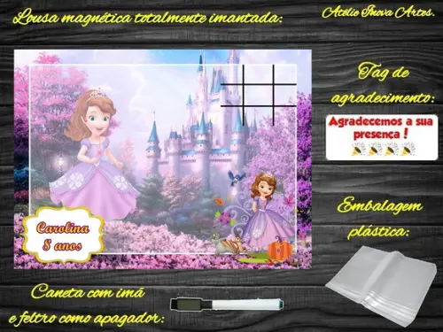 Lousa Magnética + Jogo da Velha Princesa Sofia com Embalagem