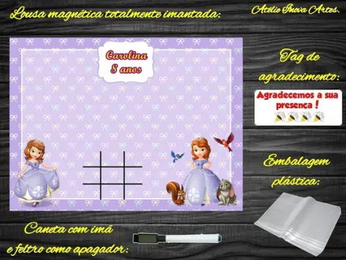 Lousa Magnética + Jogo da Velha Princesa Sofia com Embalagem