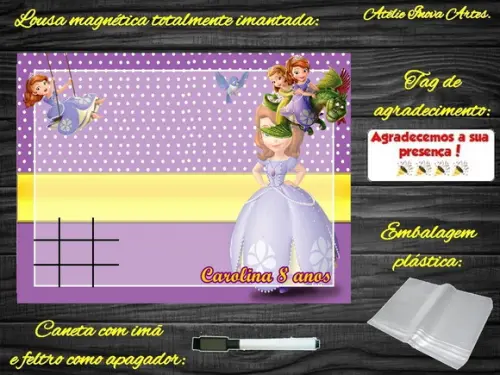 Lousa Magnética + Jogo da Velha Princesa Sofia com Embalagem